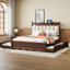 Grand lit plateforme en bois avec 2 grands tiroirs, lit gigogne simple TG, 1 ensemble de prises et ports USB-995182858