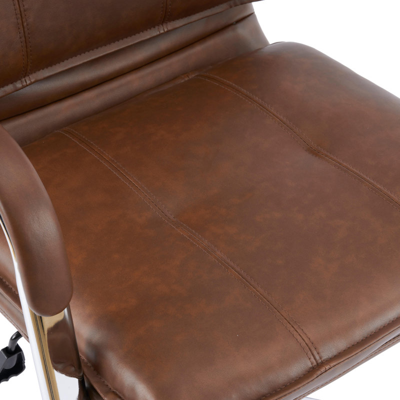 Dareece Leather Task Chair with Padded Arms, Brown