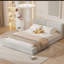 Grand lit plateforme tapissier avec tissu en velours