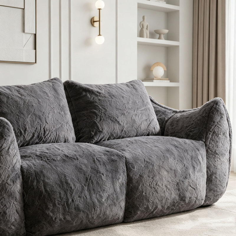 Canapé surdimensionné pour fauteuil à billes avec mousse à haute densité, sans assemblage, gris, Fausse fourrure grise
