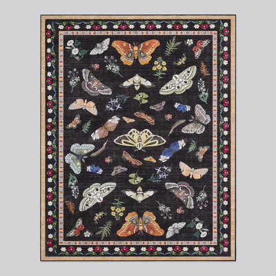 Black Butterfly Washable Rug Indoor Carpet