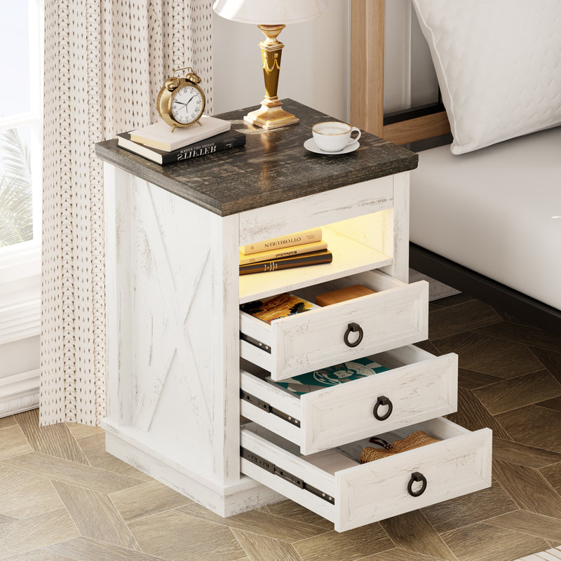 3-drawer Nightstand With Hidden Storage, White/Brown
