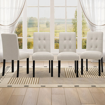 4-Piece Modern Tufted Dining Chair Set With Linen Upholstery And Sturdy Rubber Wood Legs For Versatile Home Use.