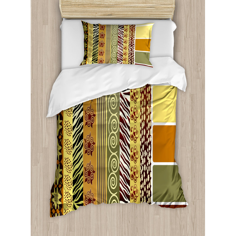 Twin Multicolor Microfiber African Pattern Duvet Cover Set