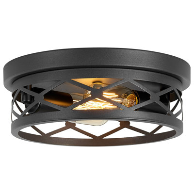 Ensemble de 2 plafonniers encastrés industriels noirs mat à 2 lumières, plafonnier rond Farmhouse pour entrée de cuisine de couloir (sans ampoule)