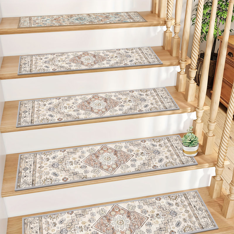 Tapis d'escalier intérieur antidérapant, Crème, crème