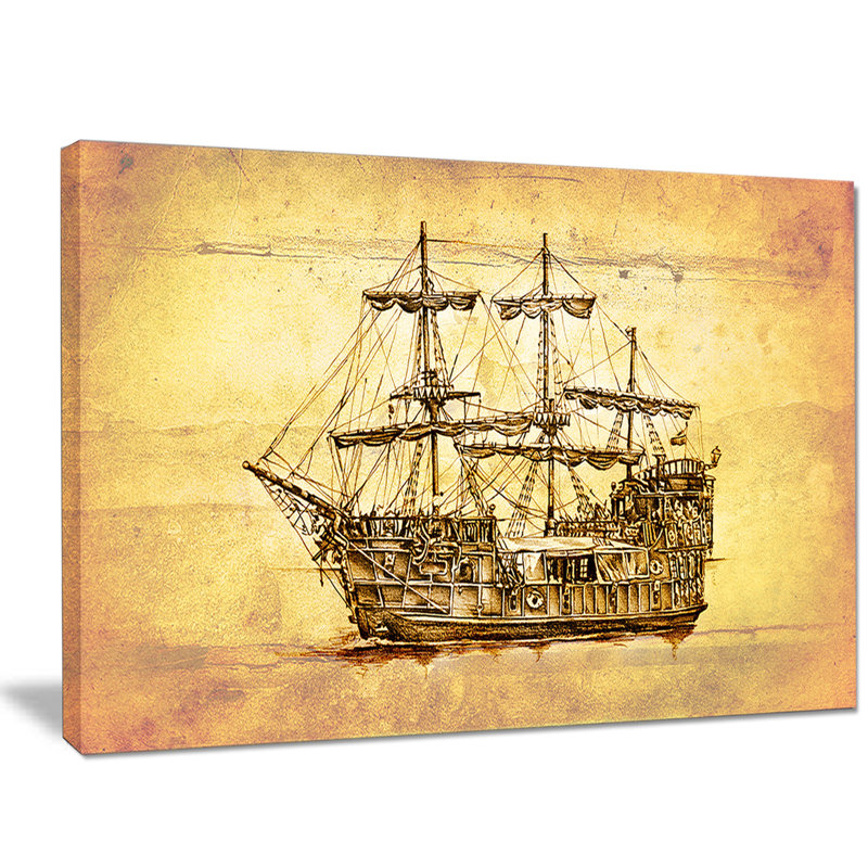 Bateau brun ancien en mouvement - impression, H 8 po x l 12 po x P 1 po, Toile tendue