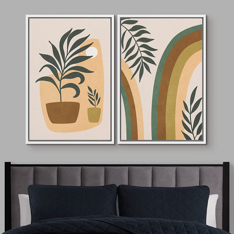 Mid Mid Century Modern Boho IDEA4WALL, ensemble d'art mural sur toile encadré Mid-Century, H 24 po x l 32 po, Blanc