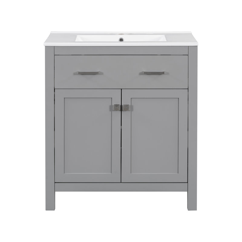 30'' Single Bathroom Vanity With Ceramic Top, Gray