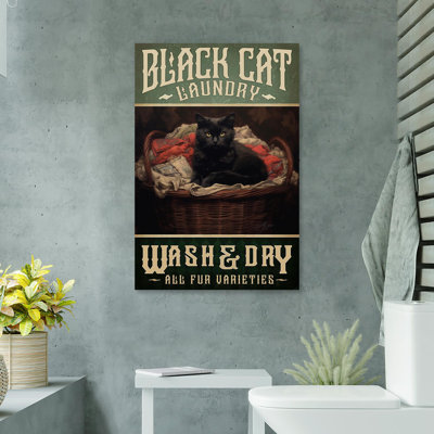 «Black Cat Laundry 1», impression rectangulaire 1 pièce sur toile «Black Cat Laundry 1»