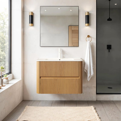 Meuble-lavabo mural moderne en bois massif flottant 30 po Modern