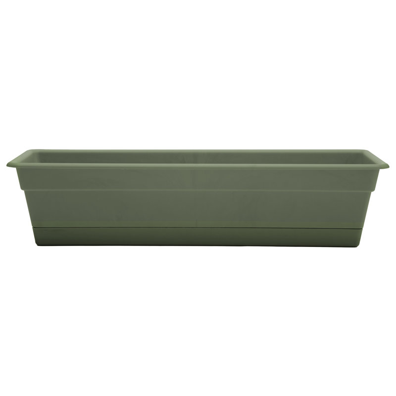 Dura Cotta Traditional Plastic Indoor/Outdoor Rectangle Window Box Planter with Attached Saucer, Living Green