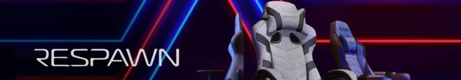 Four stylish gaming chairs displayed in a modern, illuminated setting.