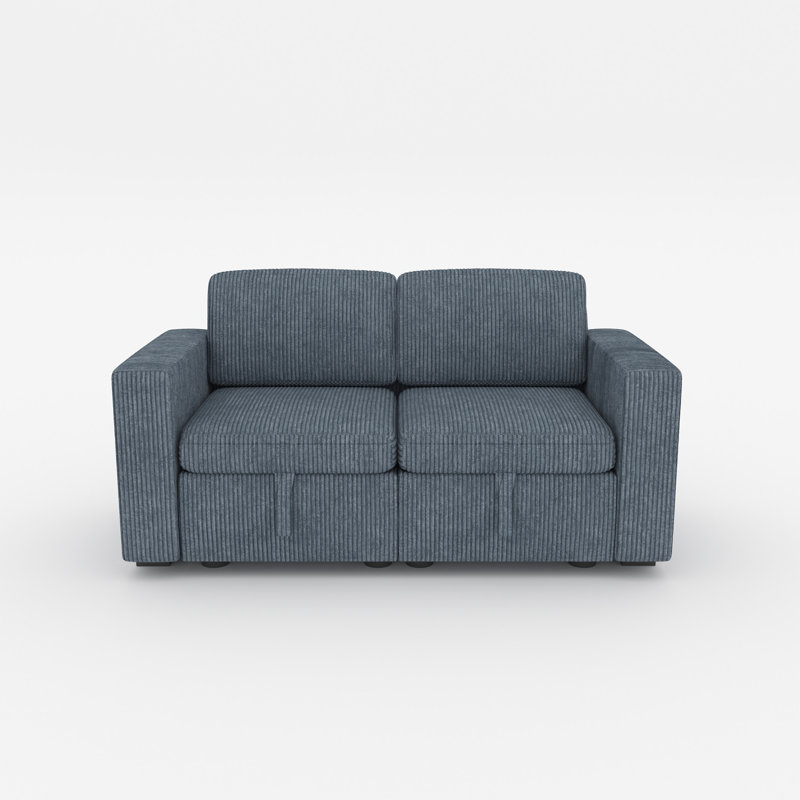 Corduroy Sectional Sofa With Storage Seat, 2, 34" H x 66" W x 32" D