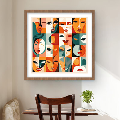 Les visages - impression abstraite minimaliste encadrée pour la décoration intérieure