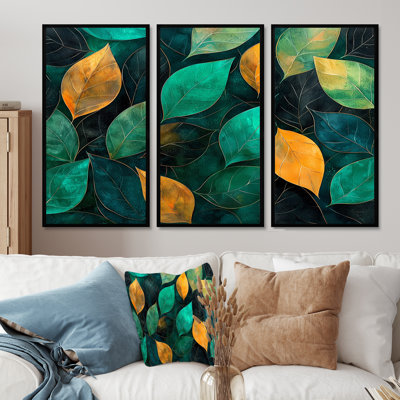 Green And Orange Ethereal Serenade Of Leaves I - Leaves Wall Art Print Set