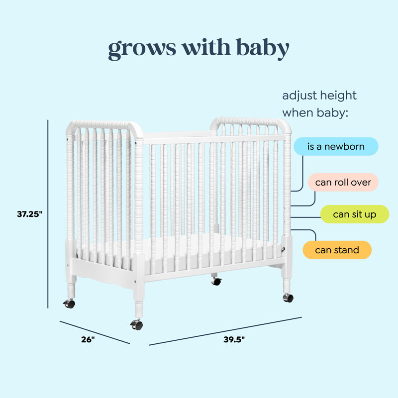 White Pine 3-in-1 Convertible Mini Crib with Wheels