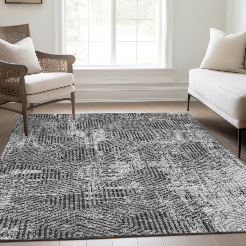 Premium Machine Washable Prisco Gray Rug, Rectangle 10' x 14'