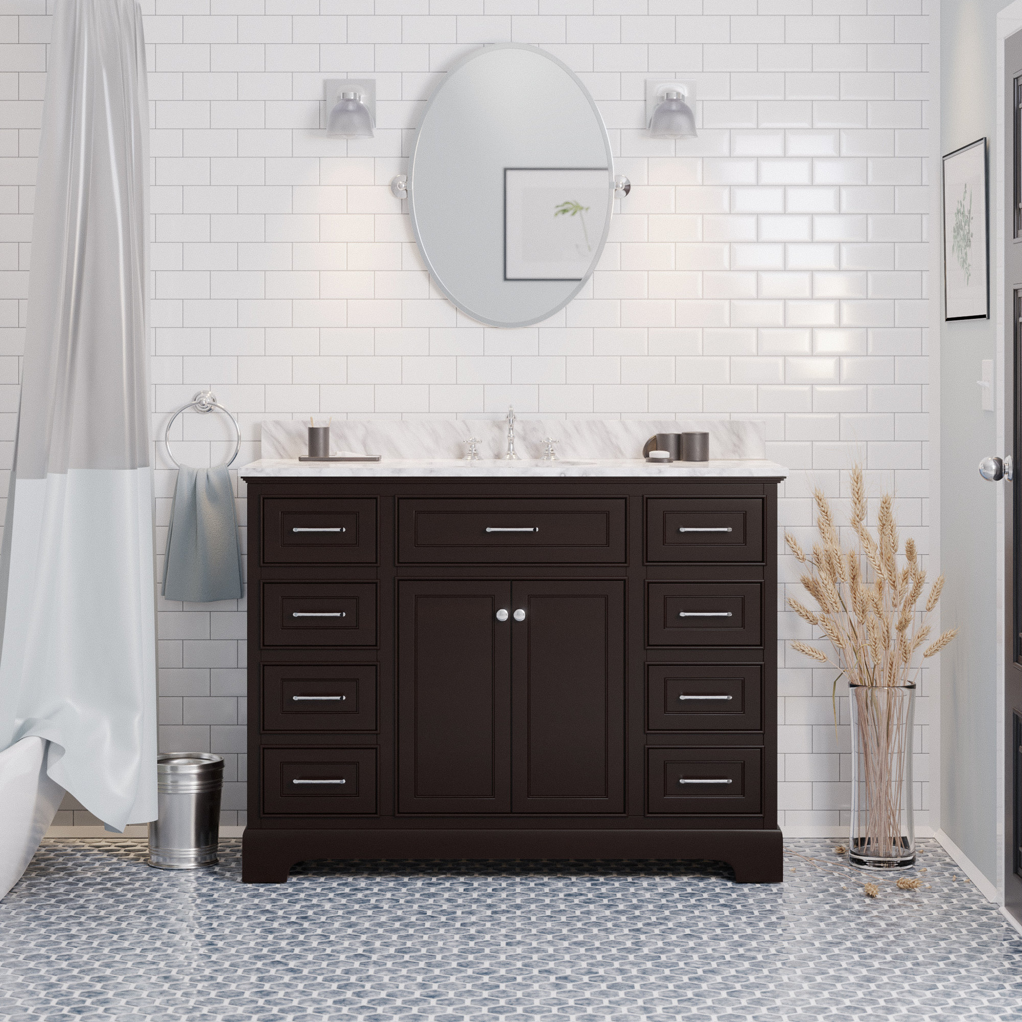 Ronnie 48'' Single Bathroom Vanity, Chocolate, Carrara Marble