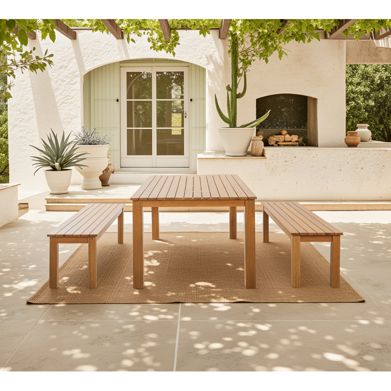 Ensemble de salle à manger d'extérieur en bois d'eucalyptus 3 pièces 3 pièces 