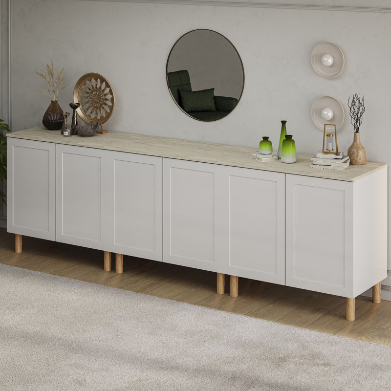 Sideboard, White/Traverten, 3-piece set