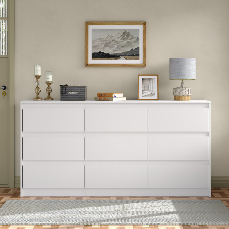 Teasley 9-drawer Dresser, 63" W Double Dresser For Bedroom, White