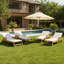 Chaise longue de patio en bois d'acacia Tomsich avec roulettes et dossier réglable-124556399