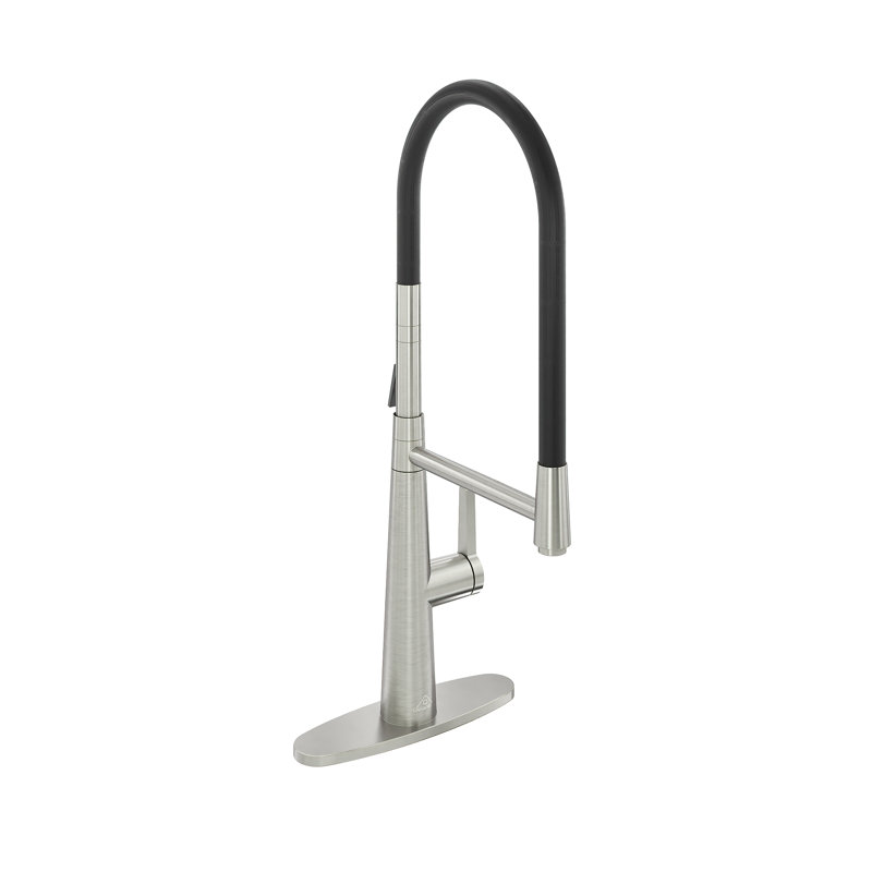 Spring Neck Standard Kitchen Faucet with Dual-Function spray head and Deck Plate, Brushed Nickel