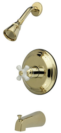 Robinet de baignoire et douche à pression équilibrée avec poignées transversales en porcelaine thermostatique Vintage