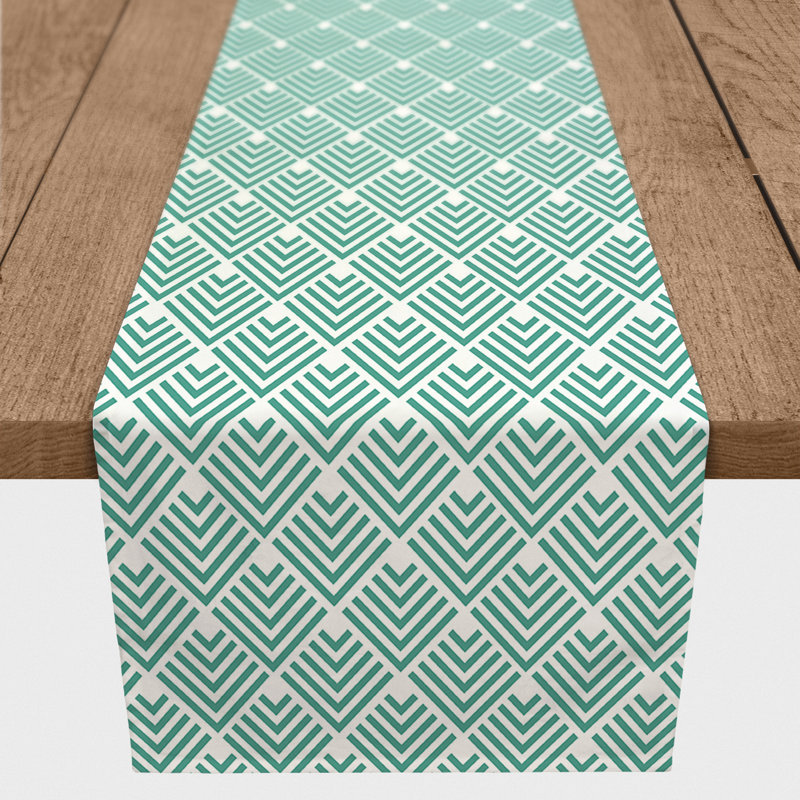 Chemin de table Doster, Bleu sarcelle, 72 po x 16 po, Géomestrique 7