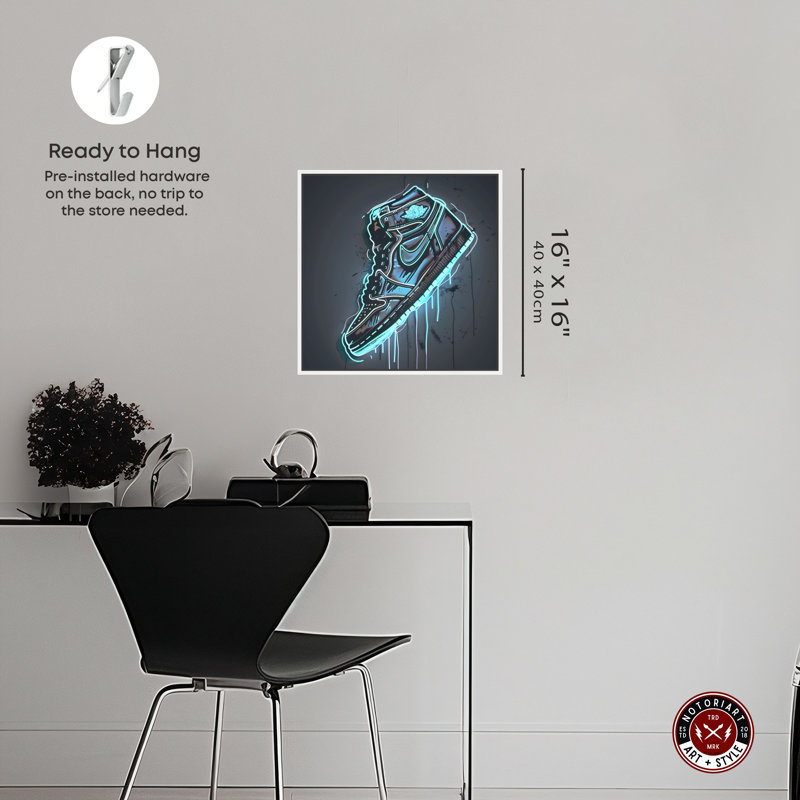 Art mural sur toile 1 pièce Notoriart Blue Glow Sneaker, Cadre blanc, H 17 po x l 17 po