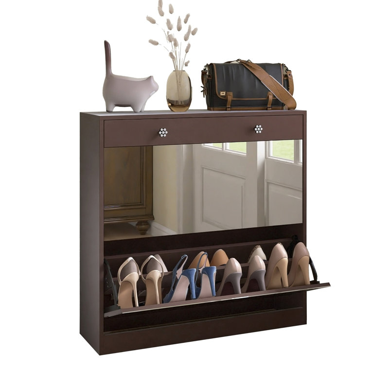Armoire à chaussures avec 2 tiroirs à miroir
