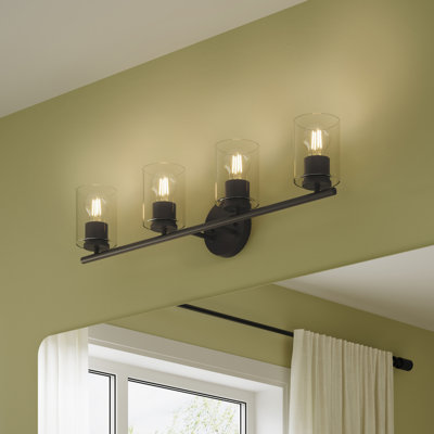 Éclairage pour salle de bain 4 lumières en bronze antique avec abat-jour en verre transparent Replay Collection
