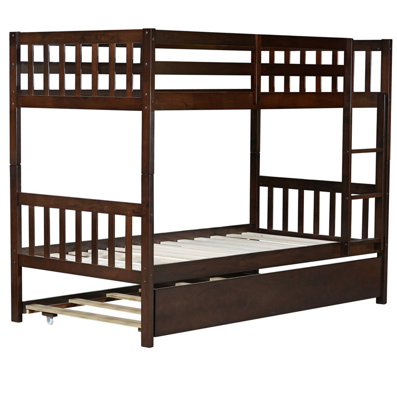 Twin Size Bunk Bed with Ladder and Safety Guardrails, Espresso