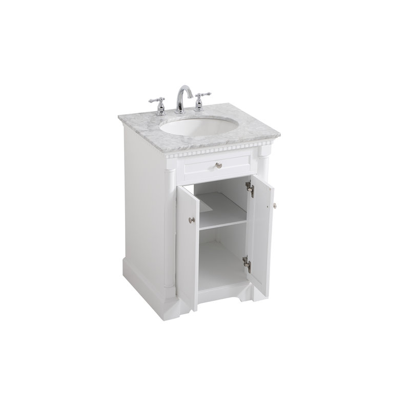 24'' Single Bathroom Vanity with Marble Top, White