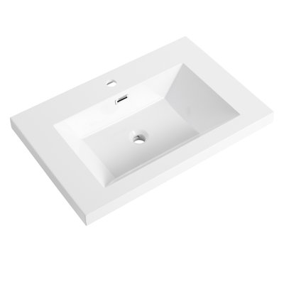 Lavabo de salle de bain en résine 30 po, blanc brillant et attrayant