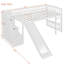 Lit mezzanine avec glissière, tiroirs et rangement d'escalier, échelle convertible, structure en bois massif, blanc