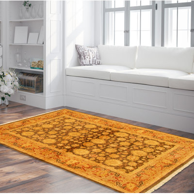 Tapis décoratif en laine noué à la main de conception unique noué à la main new age de style persan 18/20 olive 4 pi 3 po x 6 pi 4 po