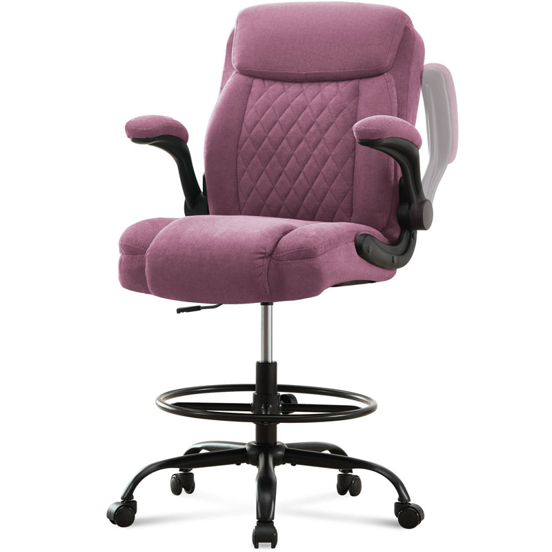 Drafting Chair Tall Office Chair For Standing Desk, Ergonomic Tall Desk Chair With Adjustable Foot Ring, Flip-Up Armrests, Lumbar Support, Comfortable Fabric Seat – Ideal For Home And Office Use