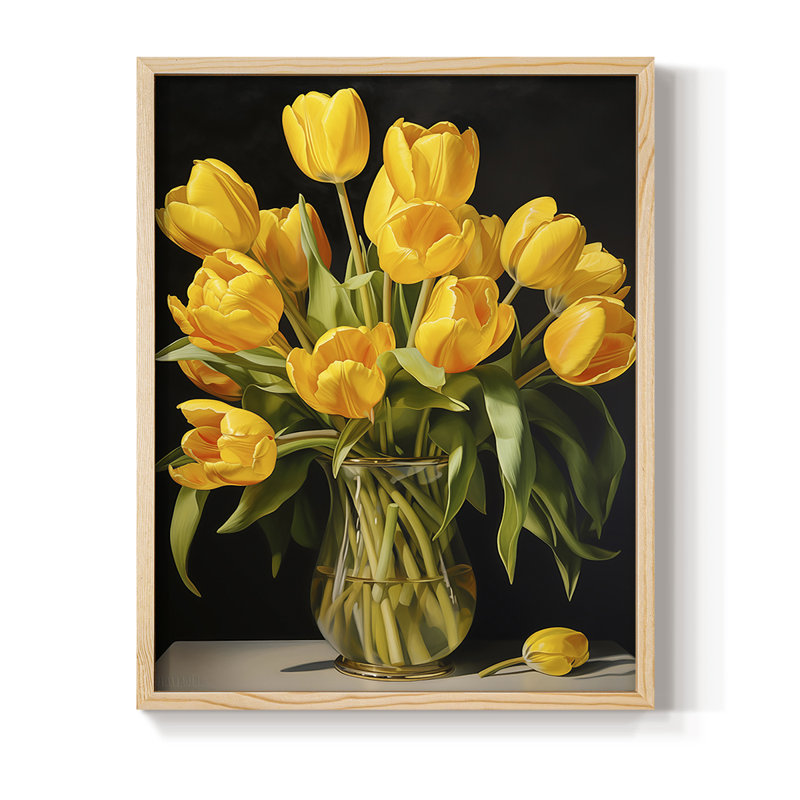 Reproduction encadrée FLORAL Series DCCVII - bois massif, Naturel, H 15 po x l 12 po