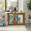 Caisse pour chien de style meuble PETMAker - Chenil en bois d'acacia avec portes doubles et coussin-87236531-87236532