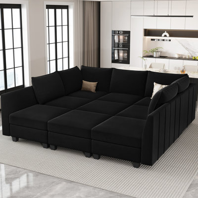 10-Piece 87'' Wide Velvet Modular Freely Combined Sofa Bed Large Sleeper Variable U Shaped Sectional Sofa Storage Couch