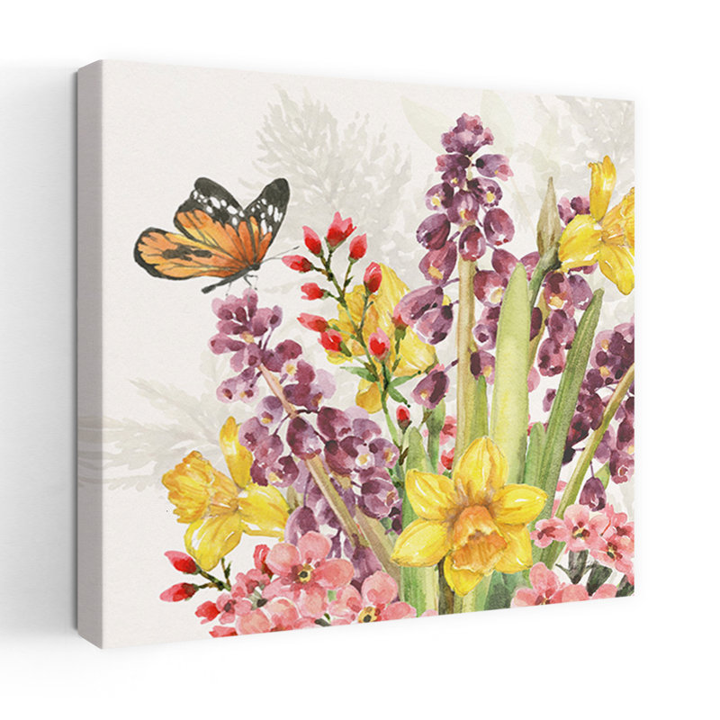 «Fresh Petals VI Contemporary Butterfly Flower Spring», art mural, H 24 po x l 24 po