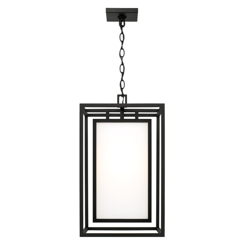 12.50"W x 22"H 1-Light Outdoor Modern Square Rectangle Hanging Lantern in Black with Frosted Glass