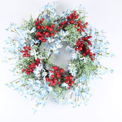 Couronne de Noël en baies et grappe de fleurs 24 po
