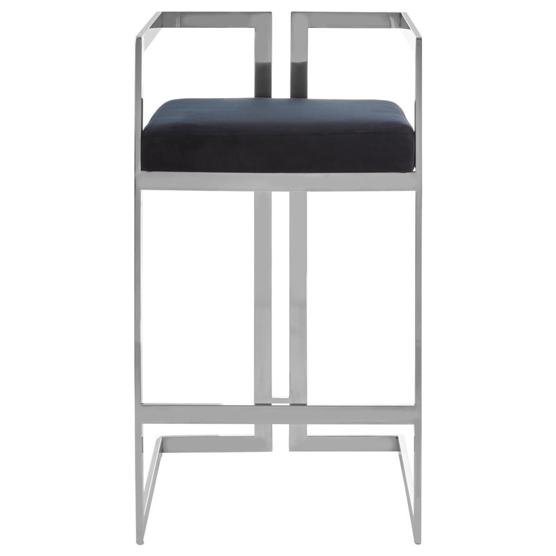 Carwell Upholstered Counter Stool with Metal Frame, Black, Silver