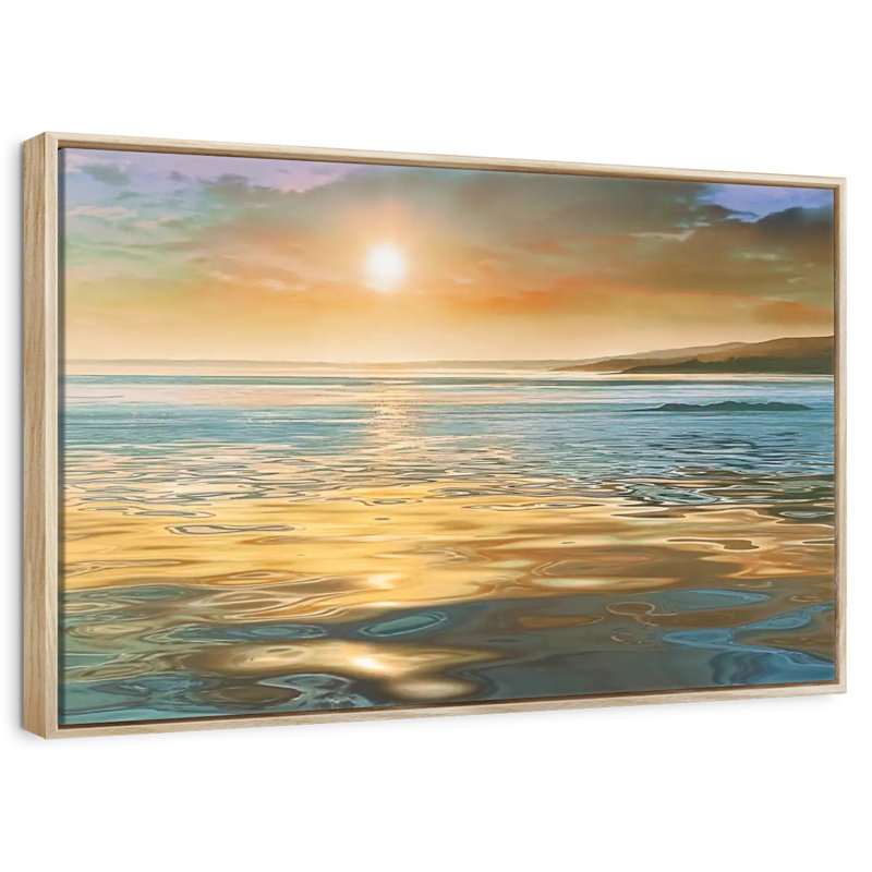 Calme du soir océan, 25 po x 17 po, Cadre flottant en bois naturel