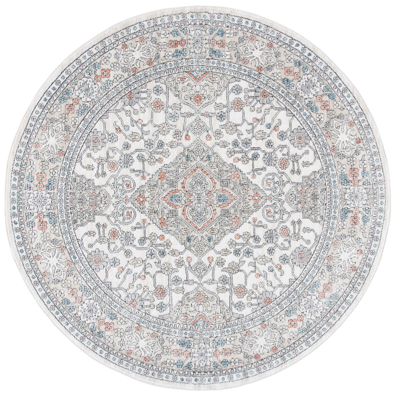 Domenic Oriental Ivory Area Rug, Round 6'7"