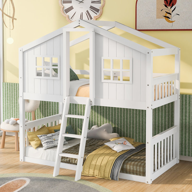 Twin Over Twin House-Shaped Bunk Bed, White
