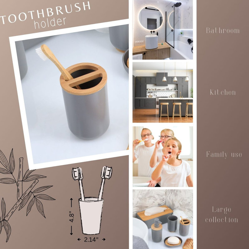 Gray Bamboo Compact Toothbrush and Toothpaste Holder